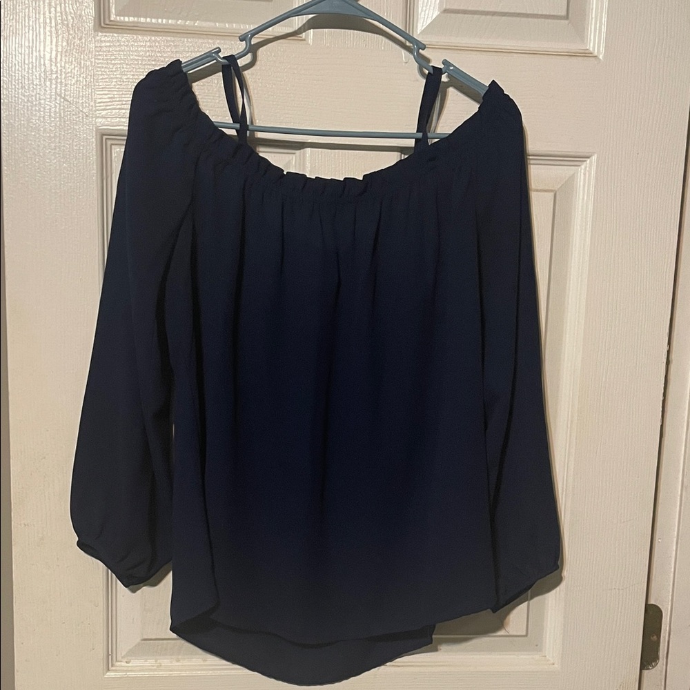 Tacera Navy Blue Off-Shoulder Blouse